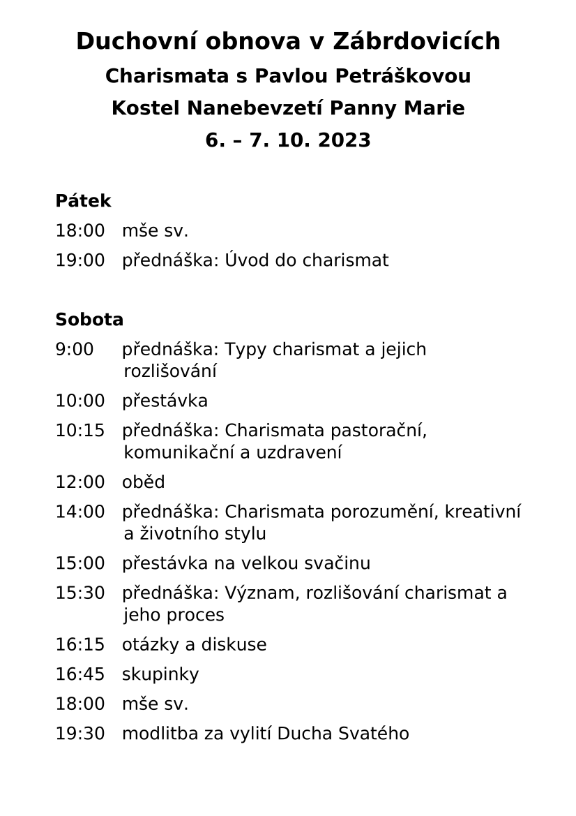 Program duchovní obnovy 2023